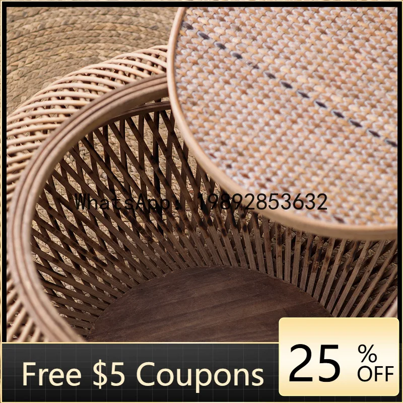 

BF Minimalist Style Living Room Dining Room Universal Round Coffee Table Creative Homestay Hotel Rattan Small Table Coffee Table