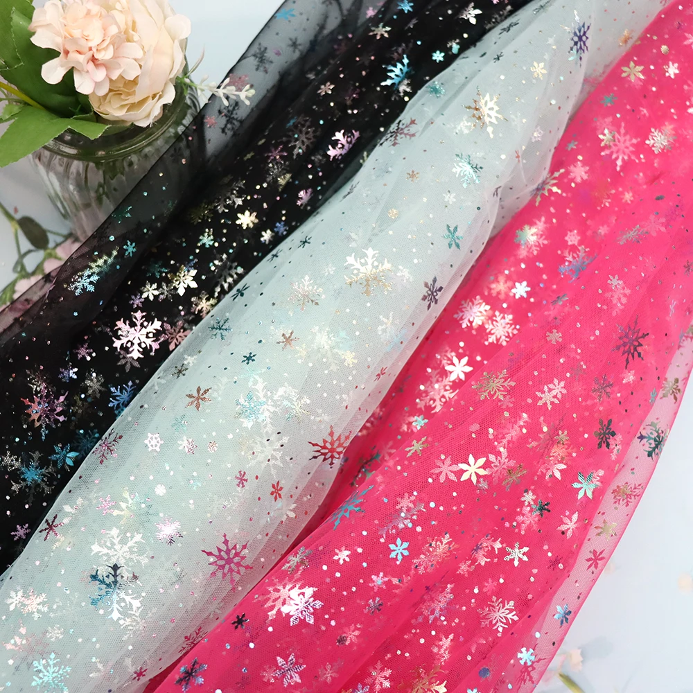 1Meter Glitter Snowflake Tulle Mesh Fabric for Girl\'s Summer Princess Dress Veil Skirt Crutain Handsewing Cloths Sell in Meter