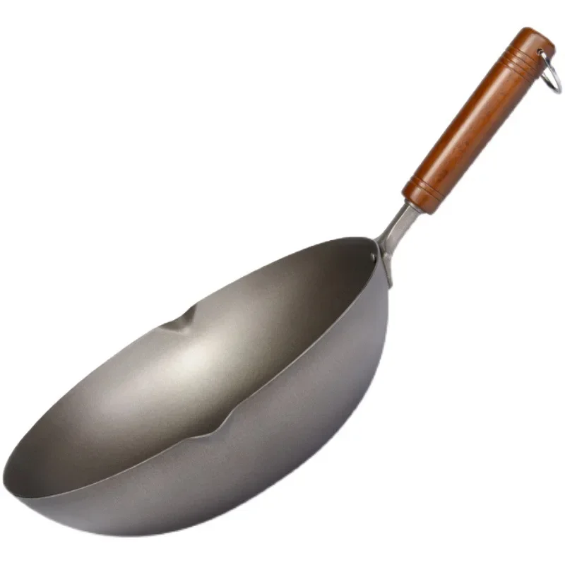 Olla wok de titanio importada de Japón sin recubrimiento, menos humos, agitador ligero ry