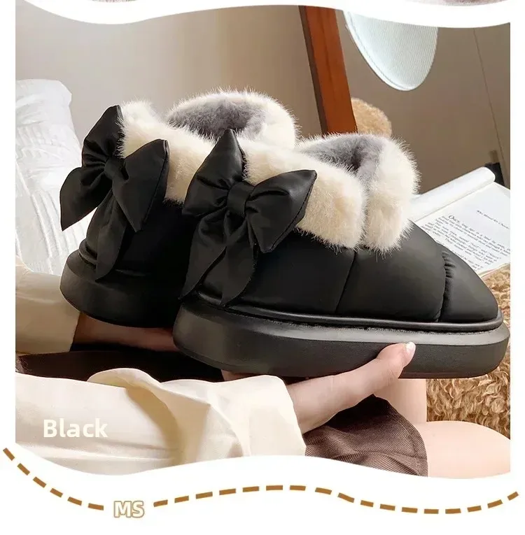 Niedliche warme Knöchelstiefel für Damen, Winter-Plüschschuhe mit Schleife, 2026 neue wasserdichte kurze Schneestiefel aus Daunenstoff. – Detail 13