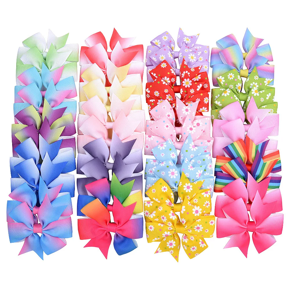 3.2 Inches Grosgrain Ribbon Boutique Gradient Color Hair Bows With Clip for Girl Kids Handmade Pinwheel Rainbows Bow Accessories