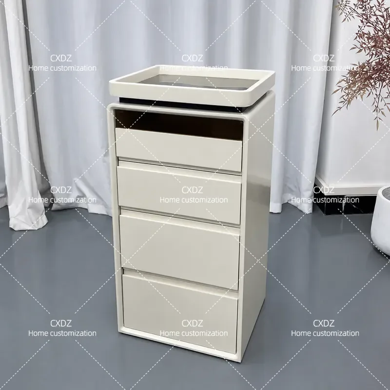 Modern Barber Shop Storage Cabinet with Multi-layer Drawers and Tray Solid Wood Tool Locker for Hair Salon Fashion Beauty