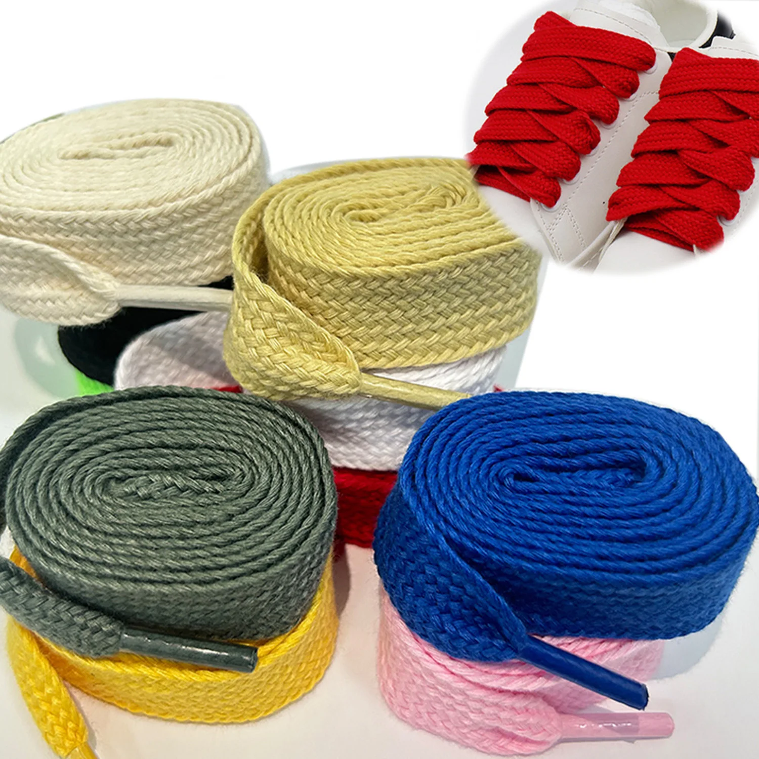 1 Pair 2CM Width Flat Shoelaces Sneakers Classic Shoelace Solid Color Strings Shoe Laces For Women Men 100cm Shoes Accessories