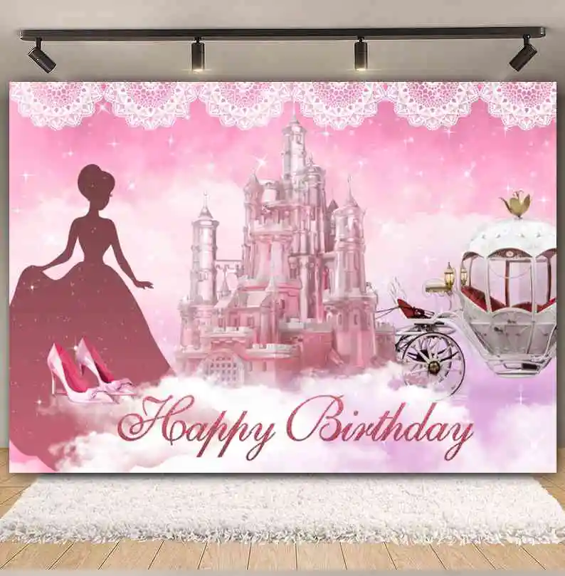 Quinceanera Sweet 15th Birthday Party Photography Backdrop Dreamy Castle Butterfly Glitter Crown Dress Princess Photo Background