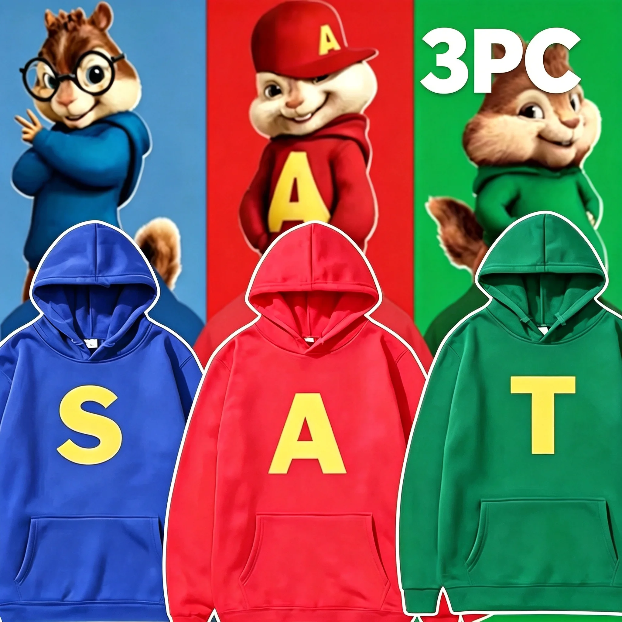 26 Alvin and The Chipmunks The Squeakquel's Pullover 3-piece set Woman and man‘s Manfashion Drop Shoulder Sweatshirt Available