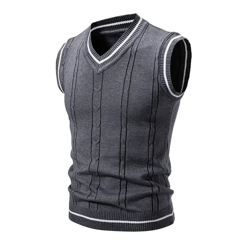 Autumn Men's V Neck Knit Vests Slim Fit Knitted Sleeveless Pullovers Fashion Pullover Smart Casual Sweater Vest Male Knitwear view 5
