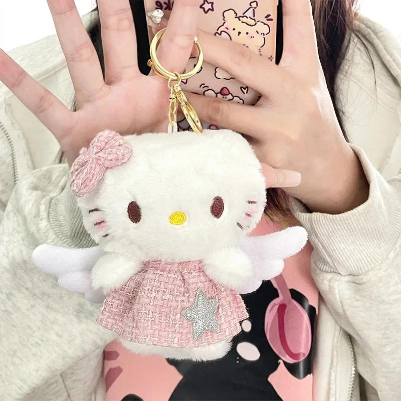 2024 Angel Series Kittys Plush Doll Pink Wings Keychain Cute Girl Cartoon Backpack Pendant Kawaii Decoration Children Toy Gifts