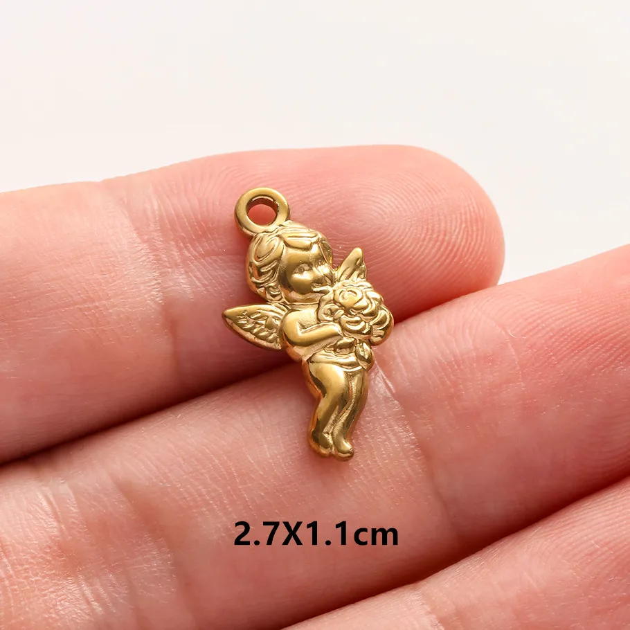 5 Stück/Lot Niedliche Engelsflügel Mädchen-Anhänger in Goldfarbe aus Edelstahl Kreuzanhänger für Schmuckherstellung DIY Ohrringe Halskette Schlüsselanhänger – Detail 16