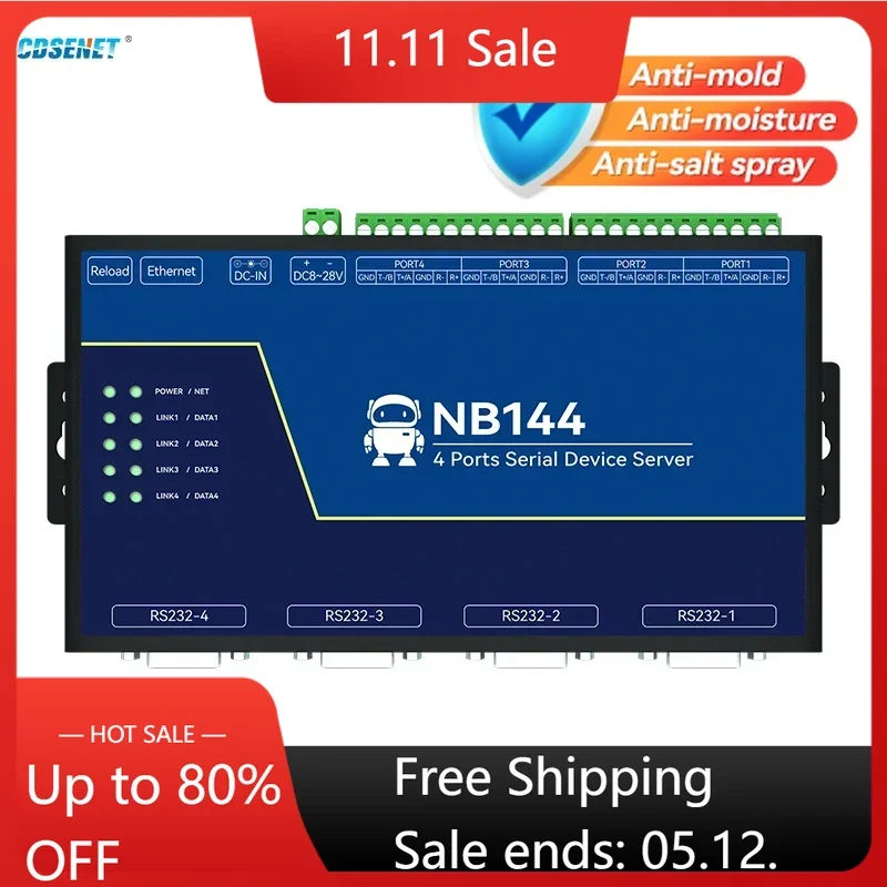 

4-канальный RS485 RS232 RS422 для последовательного сервера Ethnernet CDSENET NB144E порты TCP, UDP MQTT HTTP Modbus шлюз TCP- RTU POE