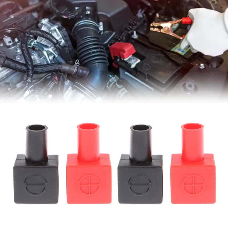

New！Universal Square Car Battery Terminals Rubber Covers Set Motorcycle Batteries Protector Replacement Accessories