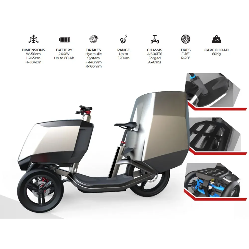 Electric Cargo Bike Trikes Cabine 48V double battery Tricycles fat tire bicycle adult 1000W three wheel electric cargo  custom