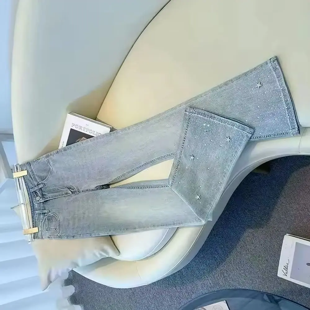 

202, весна-лето, микро-расклешенные джинсы, женские ковбойские брюки с высокой талией для самосовершенствования, элегантные женские брюки с высокой талией