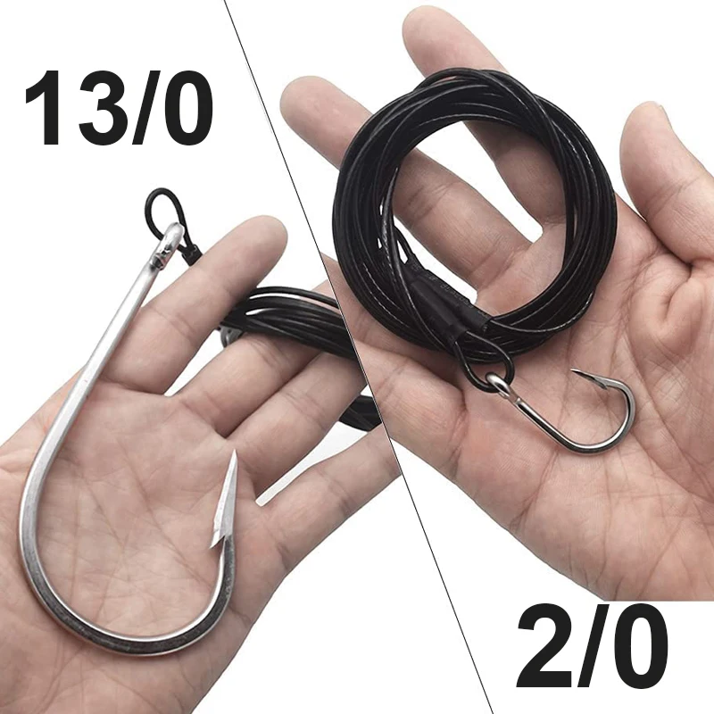 

1pcs Big Game Shark Fishing Hooks with 9.8ft Nylon Coated Cable Leader(380-400LB) Deep Sea Hook Saltwater Fishhooks