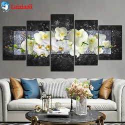 5 pcs Modern White Flower With Black Background Diamond Painting Full 5D DIY Diamond Embroidery Mosaic Cross Stitch Home Decor