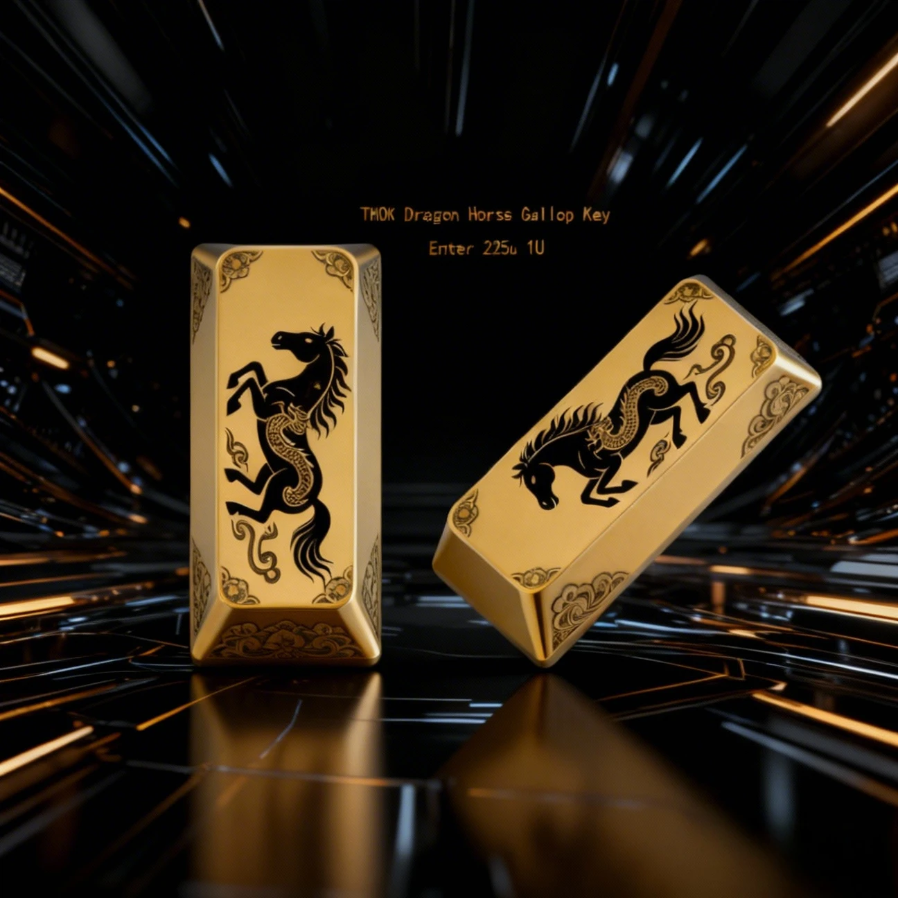 THOK Dragon Horse Keycap Gallop Enter 2.25u Gold Metal Key Cap for Mechanical Keyboard Artisan Point Keycaps Game Accessories