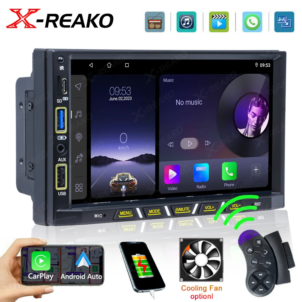 

X-REAKO 2 + 32G 2 Din 7 ''Android 12 Автомобильный мультимедийный плеер навигация GPS Bluetooth стерео Поддержка охлаждающий вентилятор Wifi USB FM