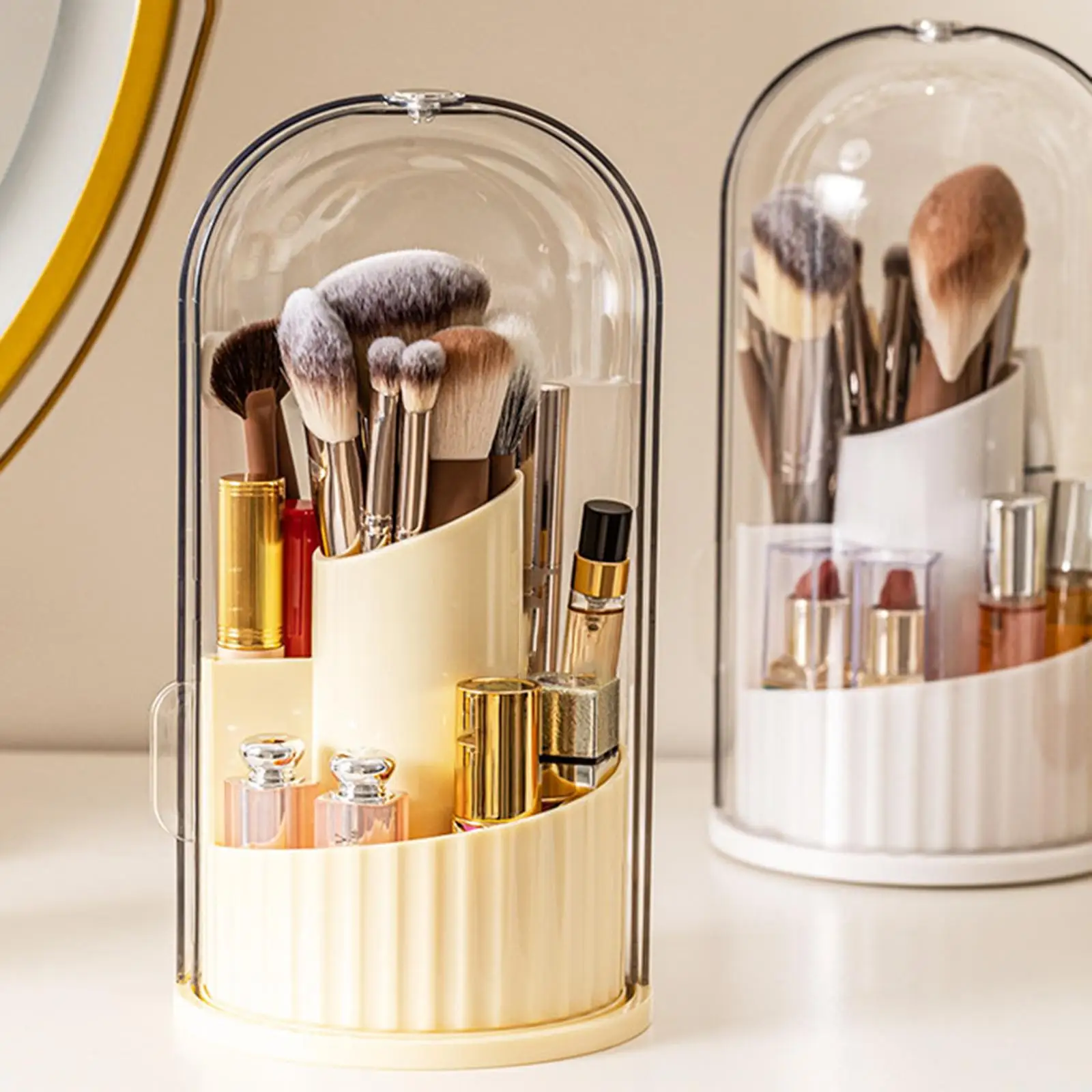 Makeup Brush Holder with Lid 360 Rotating Makeup Brush Holder Organizer for Vanity Desktop Countertop Dresser Table