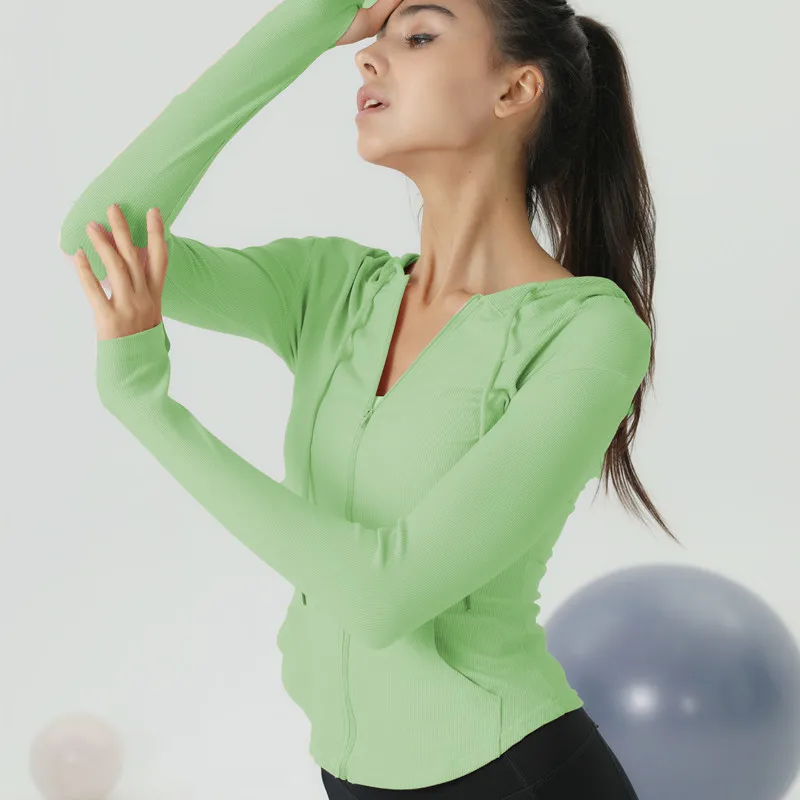 

New Sports Jacket Women's Yoga Shirts Long Sleeve Slim Hooded Zipper Fitness Top Gym Running Hoodies Sweat Shirt Large Sizelul