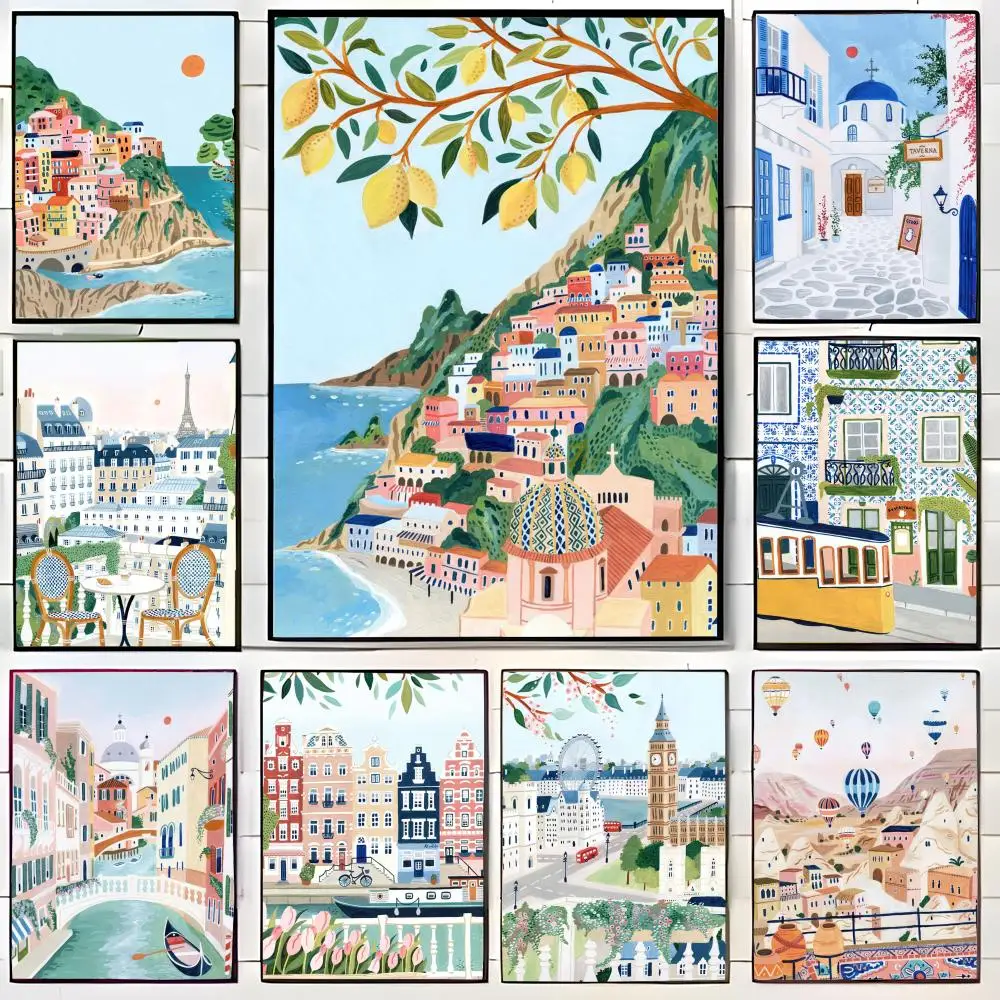 2 Landschafts-Poster im nordischen Stil, 2 Poster, Wandkunstdruck, Poster, dekoratives Wandbild, Heimdekoration, Geschenk, ungerahmt