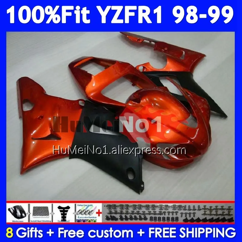 Injection Body For YAMAHA YZF R 1 1000 CC YZF R1 YZF1000 363No.6 YZFR1 98 99 YZF-1000 YZF-R1 1998 1999 OEM Orange black Fairing