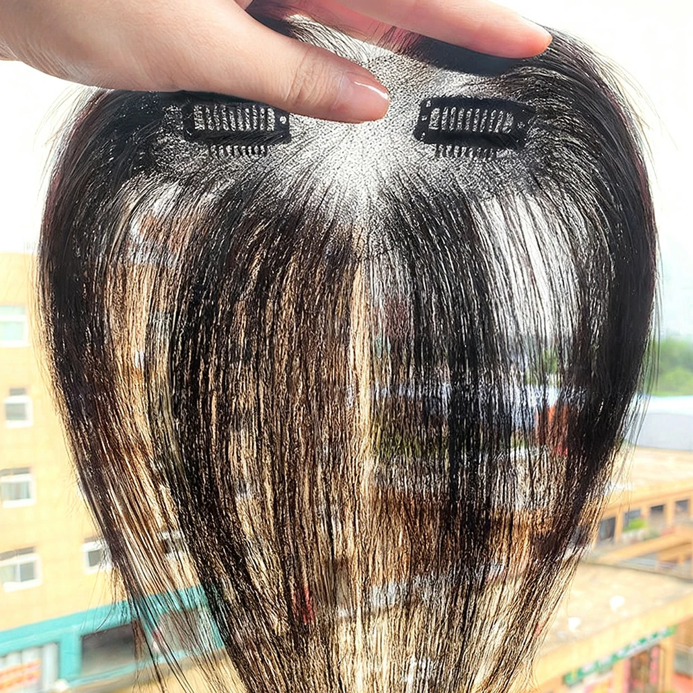 Synthetic wig Clip-In Bangs for Women Lace Hair Middle Part Bangs Hair Pieces with Temples Curtain Bangs Topper with Baby Hairs
