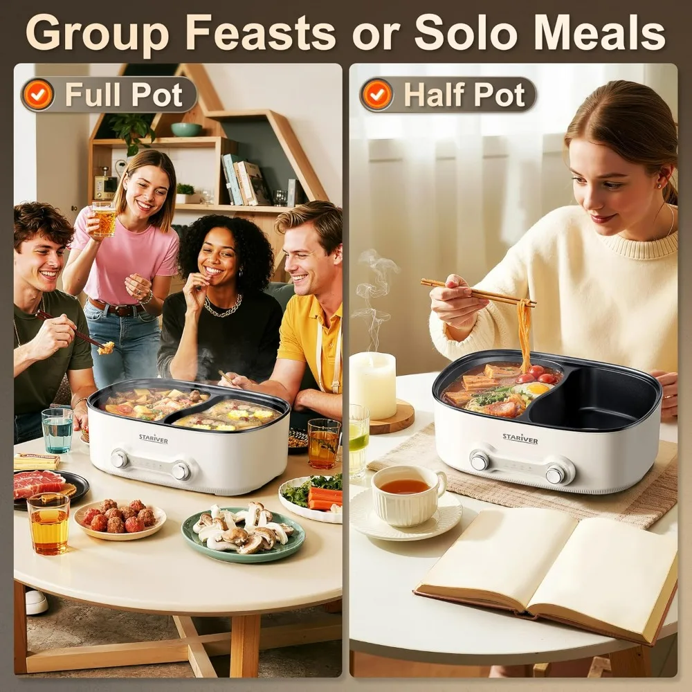 وعاء ساخن كهربائي سعة 7 لتر مع مقسم، وعاء شابو شابو مزدوج التحكم في درجة الحرارة بقدرة 1200 وات #6