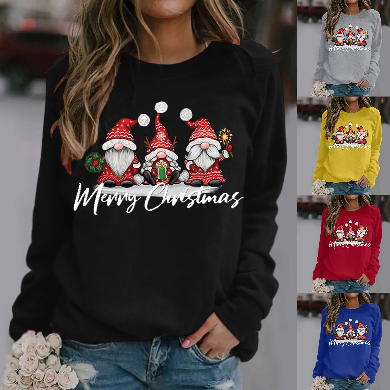 

Women's Shirt Merry Christmas 2024 All Season Fashion New Design Round Neck Long Sleeve Print Easy Pullover Women's Blouse