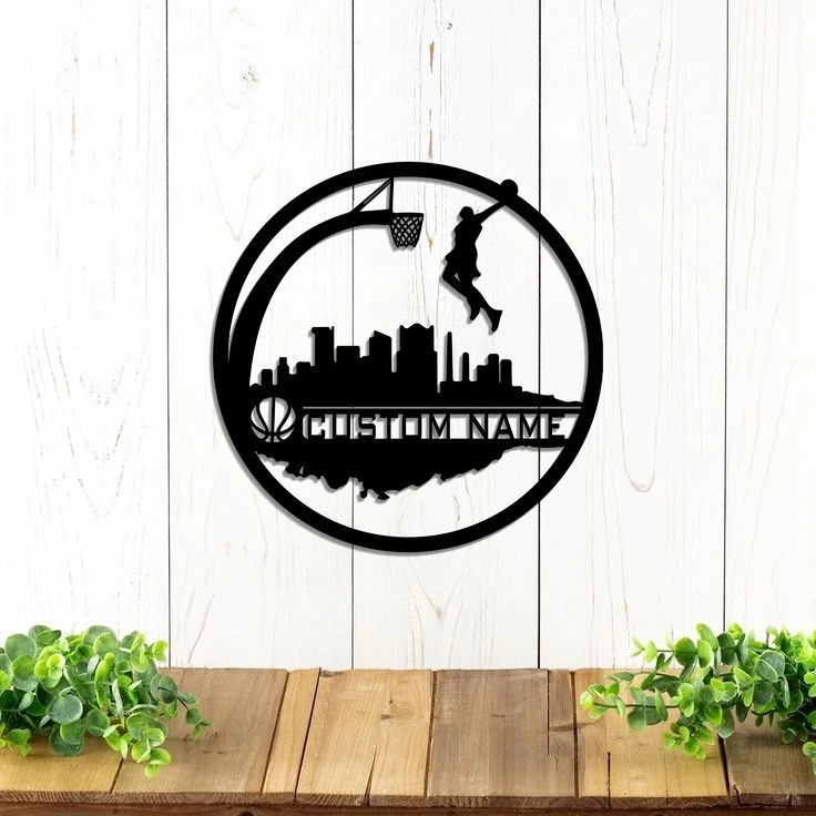 

1pc City basketball dunk creative Customized Name Metal Wall Signs Iron Wall Plaque For Club Decor