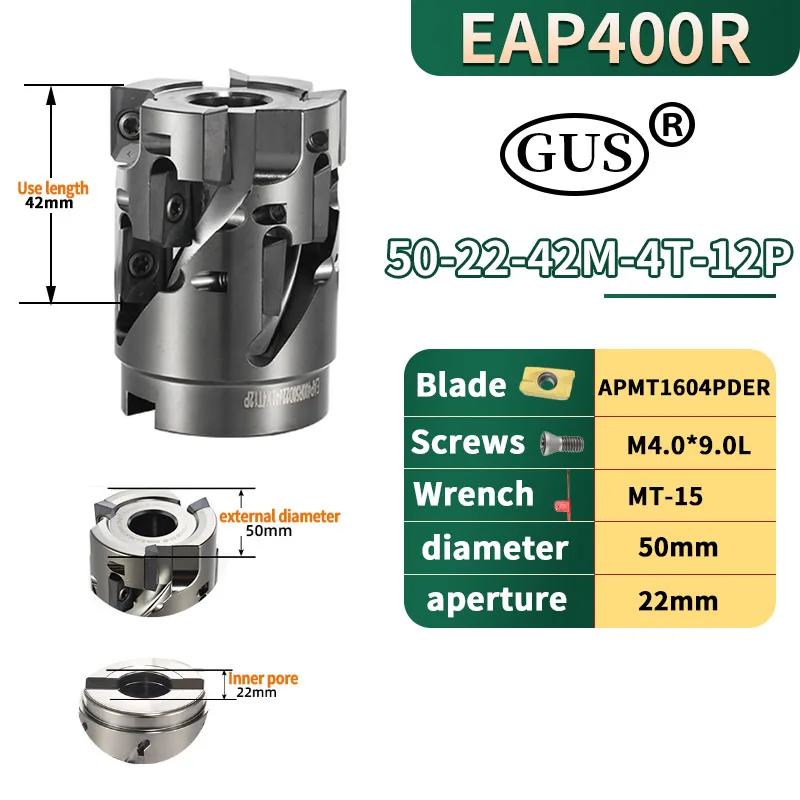 Imagem -02 - Eap 400r Bap400r 50 mm 63 mm Cabeça de Fresa de Milho em Espiral com Haste Reta para Corte em Desbaste para Ferramentas de Torno com Inserto de Metal Duro Apmt1604