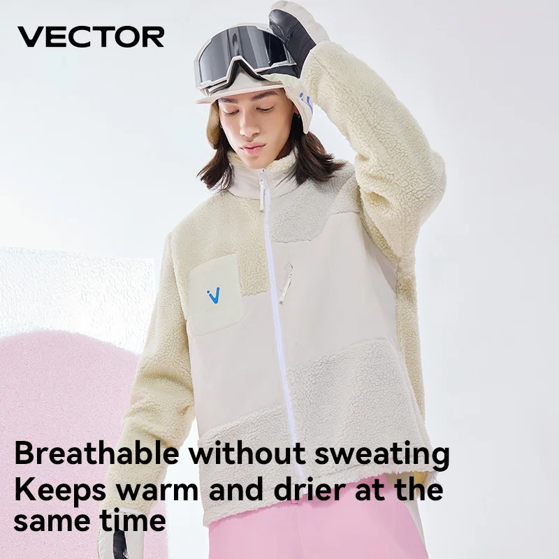 VECTOR Men and Women Lamb Fleece Open Top Color Contrast Splicing Warm Outdoor Double Board Skiing Autumn Winter Outdoor Sports