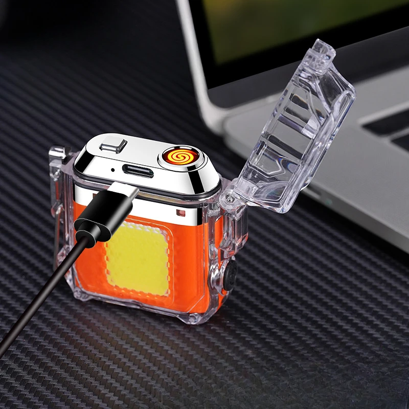 Outdoor Waterproof Tungsten Wire Igniter Type-C Charging Lighter Transparent COB Lighting Portable USB Lighter Electric Lighter