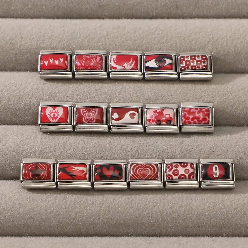 Y2K الأحمر القلب فراشة 9 نجمة العين القط الإيطالية سحر الروابط صالح 9 مللي متر الفولاذ المقاوم للصدأ النساء سوار DIY بها بنفسك صنع المجوهرات الهدايا