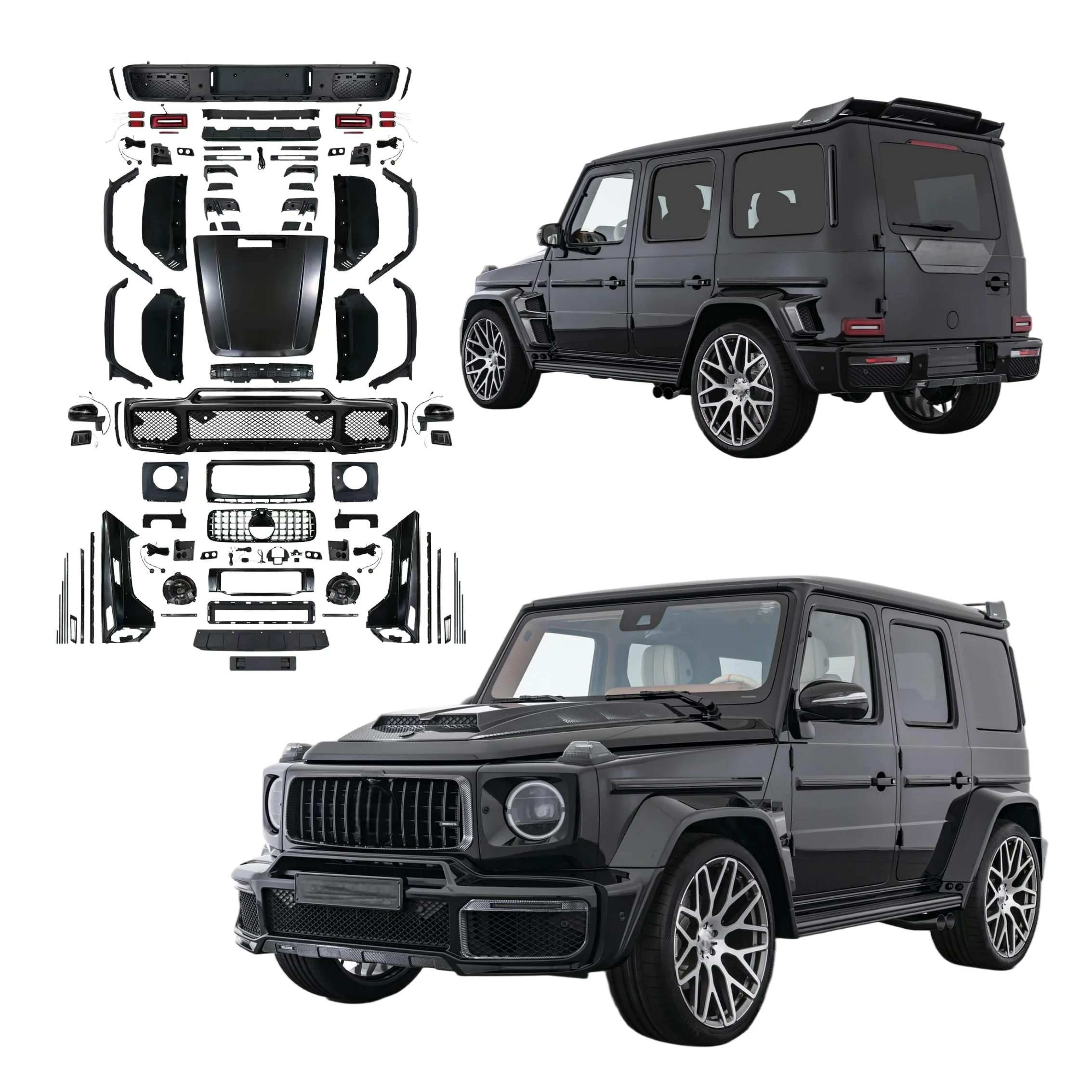 

New Condition Full Set B Style Bodykit G Wagon W463 2002-2018 G500 G550 Bolt-On Unpainted Car Bumpers Headlights 1