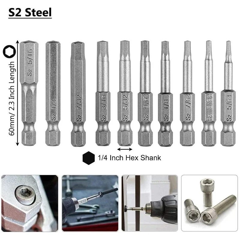 20Pcs Hex Head Wrench Drill Bit Set Shank Quick Release Magnetic Screwdriver Bits Set (Metric +SAE)