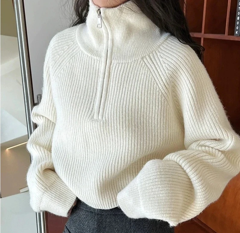 

AOSSVIAO Women's Loose Knitted Pullovers Half Zipper Autumn and Winter Turtleneck Sweaters Casual Comfortable Full Sleeve Top
