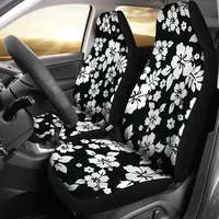 Black with White Hibiscus Hawaiian Flower Pattern Car Seat Covers Set Universal Bucket Seat Covers for Most Car and SUV Models