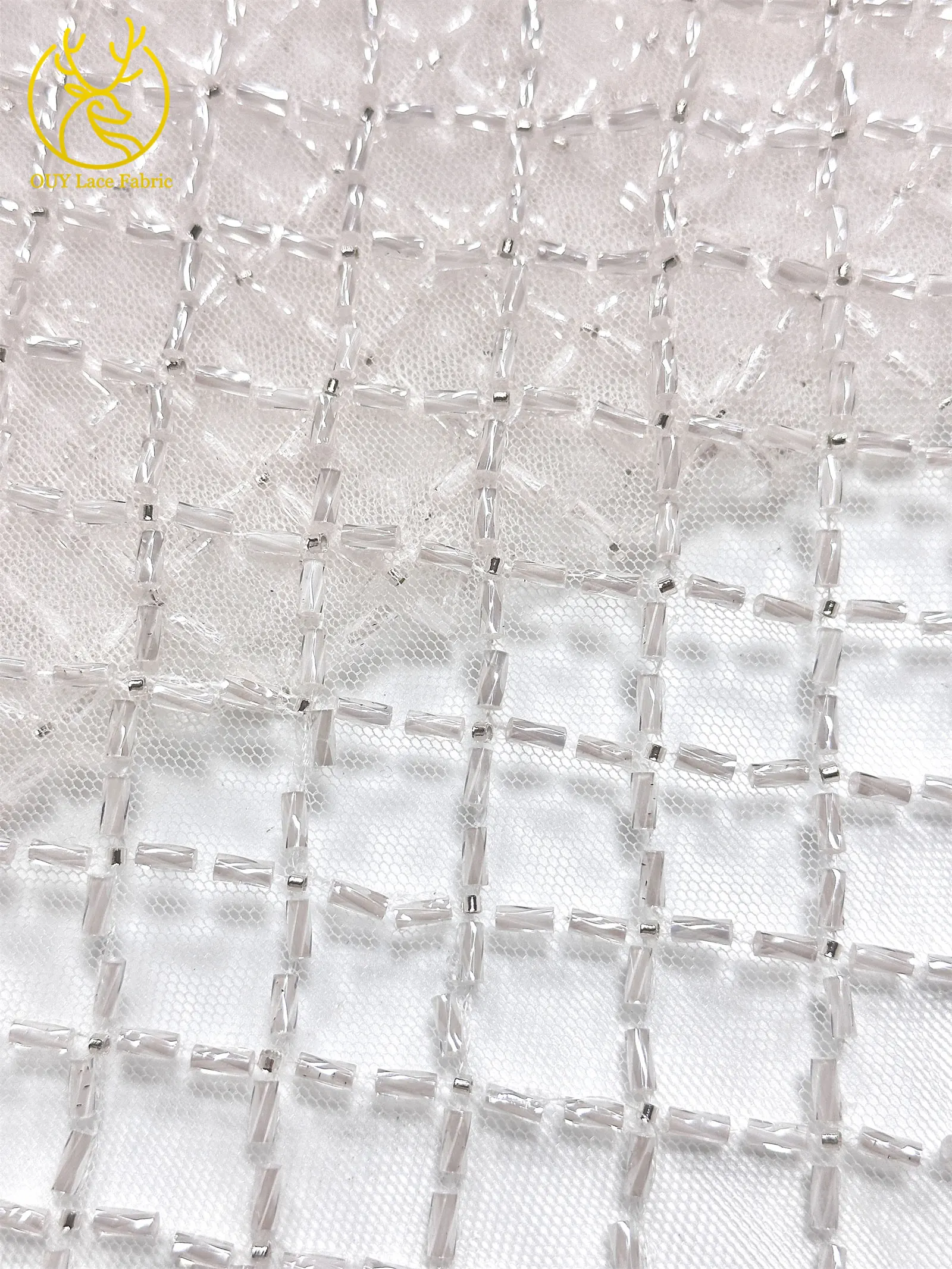 Luxuriöser französischer Perlenstickerei-Spitzenstoff 2026 – Französische Bugle-Perlen auf Mesh-Tüll-Spitze, nigerianisch, für Damen-Abendkleider, Nähmaterial, 5 Yards – Detail 14