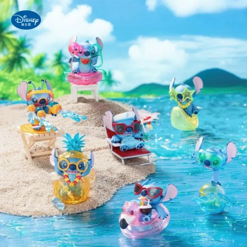 Disney Stitch Lilo and Stitch Summer Pool Series Surprise Blind Box Cute Doll Desktop Decoration Ornament Girly Holiday Gift