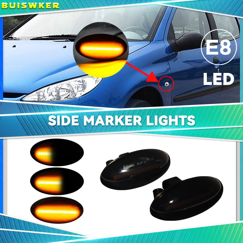 For Peugeot 307 206 207 407 107 607 For Citroen C1 C2 C3 C5 LED Dynamic Turn Signal Light Flowing Water Side Marker Indicator