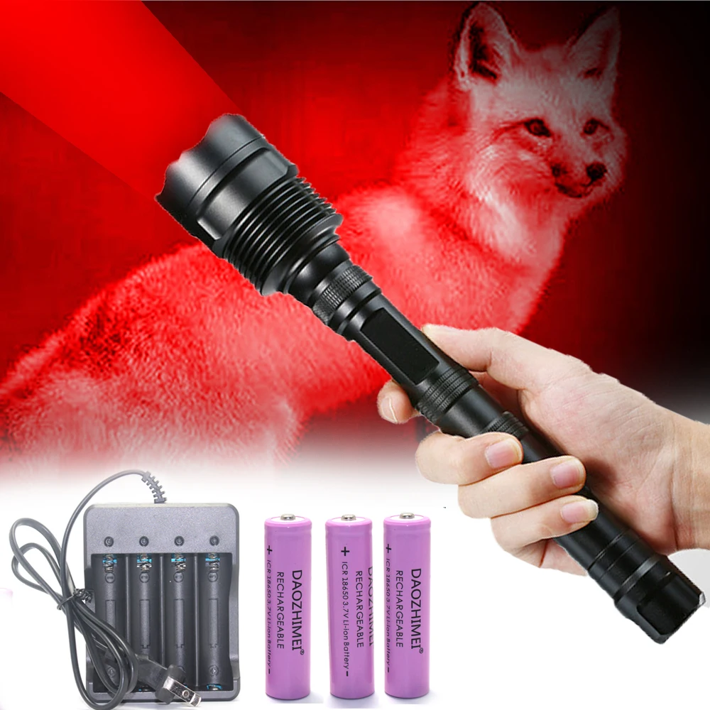 1000LM 600 Yards Professional Green/Red LED Hunting Flashlight IPX4 Waterproof Tactical 1-Mode Torch +3x18650 Battery+charger