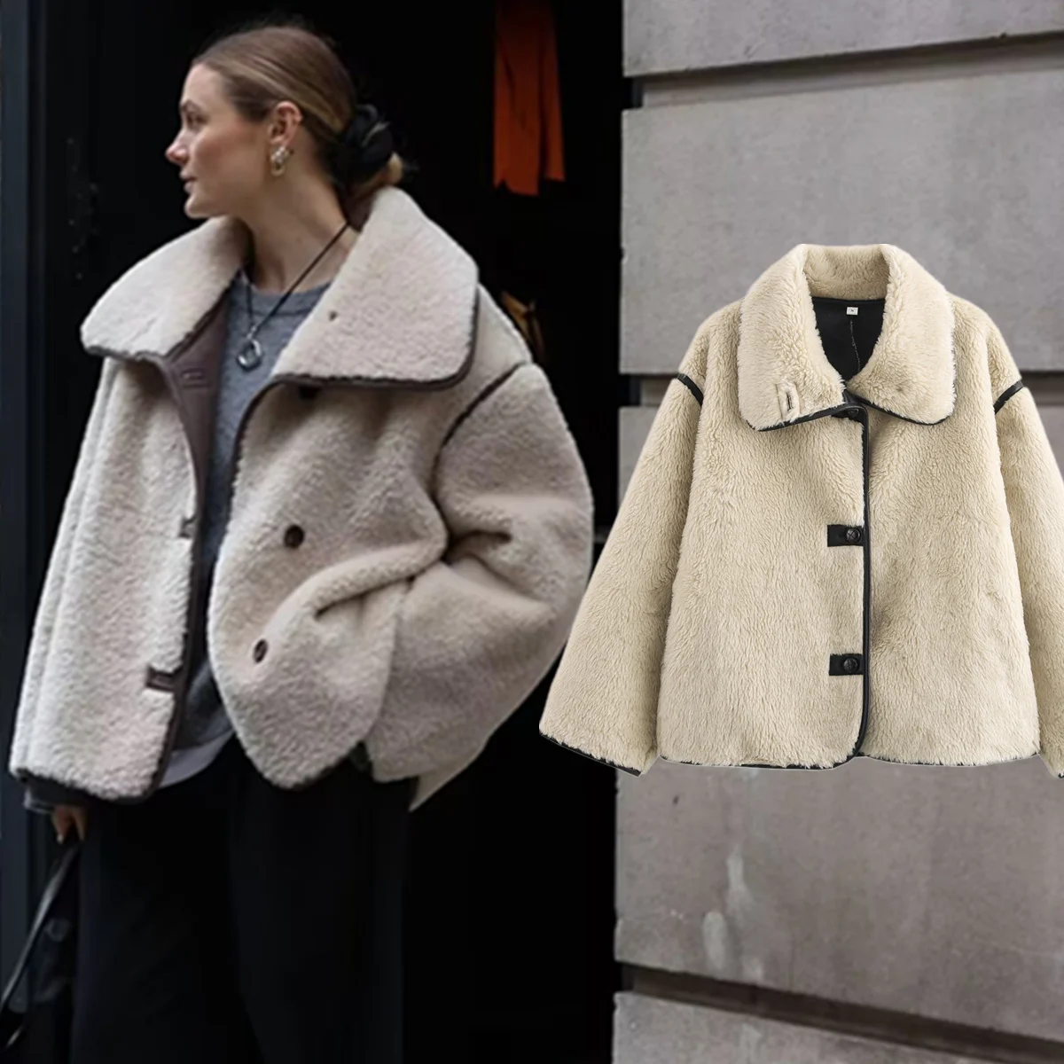 

Jenny&Dave Fahion Elegant Vintage Loose Coat Ins Faux Fur Jacket With Large Lapel Women's Jacket Woman Clothes Tops