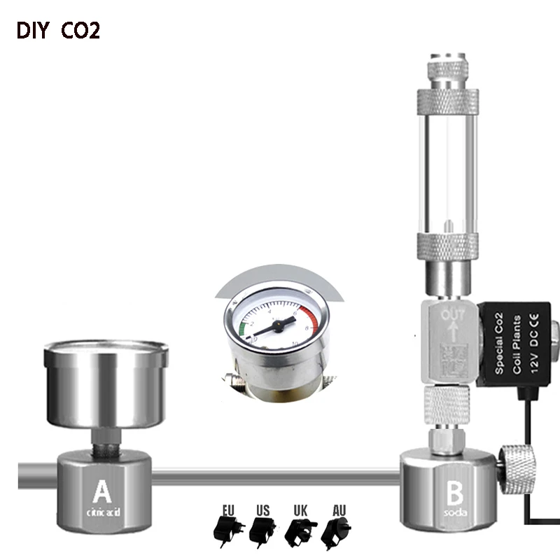 Aquarium DIY CO2 generator system kit Bubble counter diffuser with solenoid valve Aquatic plant growth Fish tank CO2 generator