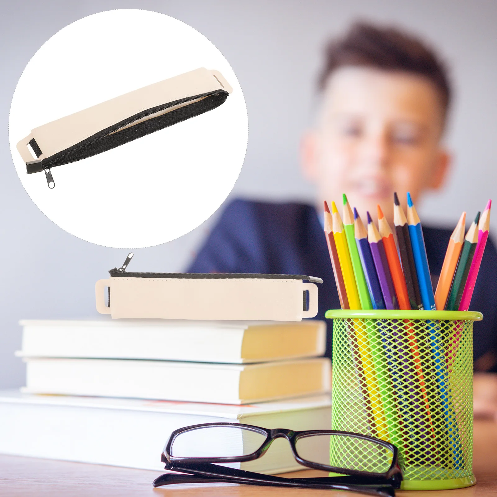 

Stylish Pu Pen Case For Business Office School Supplies Storage Bag With Zipper Father'S Day Christmas Gift Idea