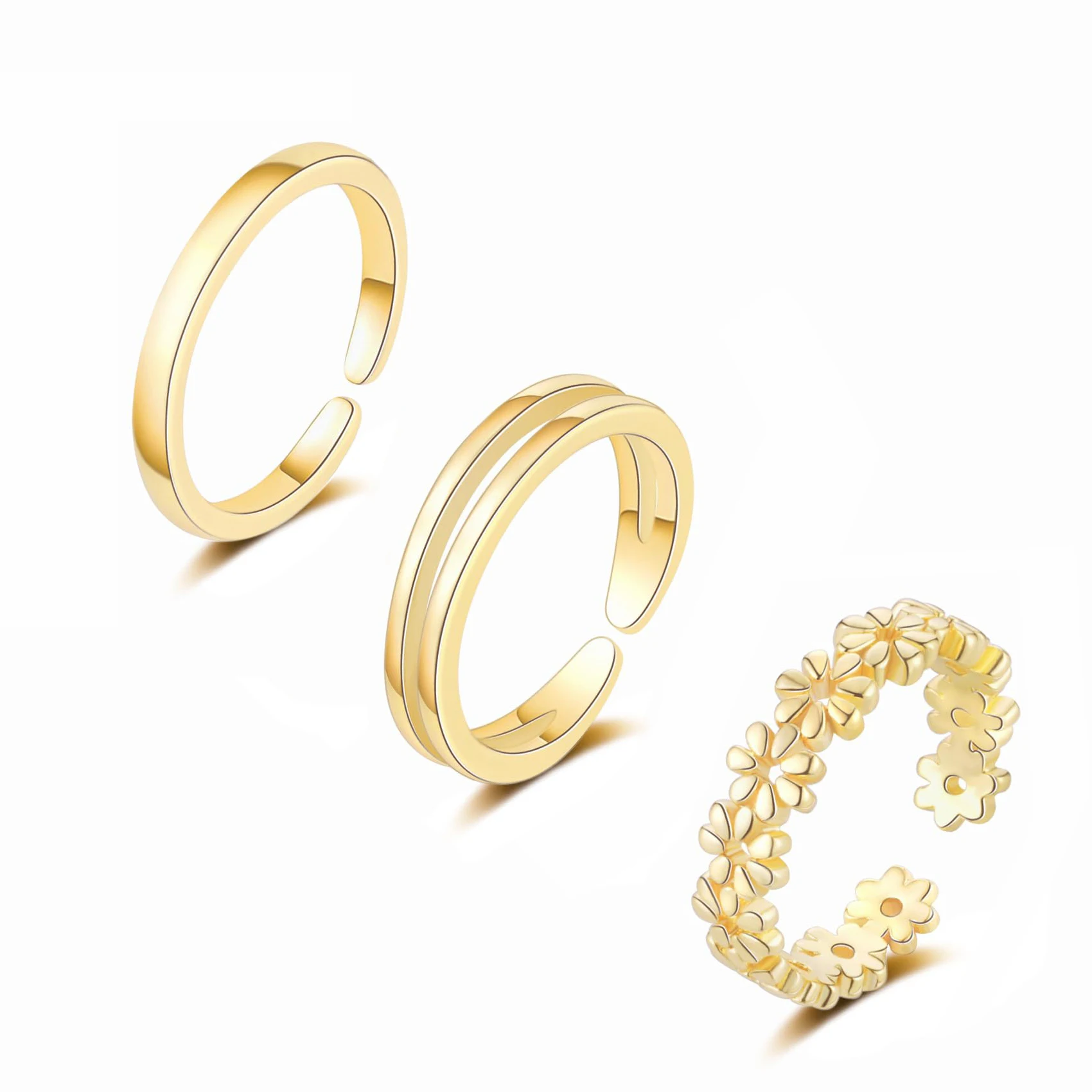 3PCS Gold Color Adjustable Toe Rings for Women Flower Arrow Band Open Tail Ring Women Beach Foot Jewelry Set