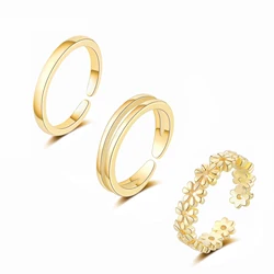 3PCS Gold Color Adjustable Toe Rings for Women Flower Arrow Band Open Tail Ring Women Beach Foot Jewelry Set