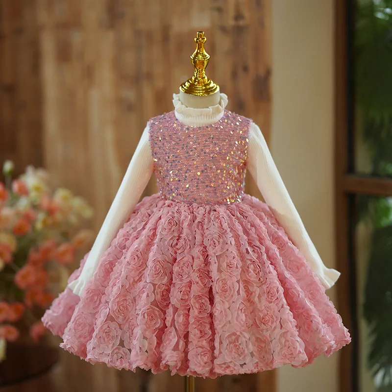 

Girls' Host Flower Wedding Little Princess Birthday Children's Light Luxury Niche First Birthday Puffy dress