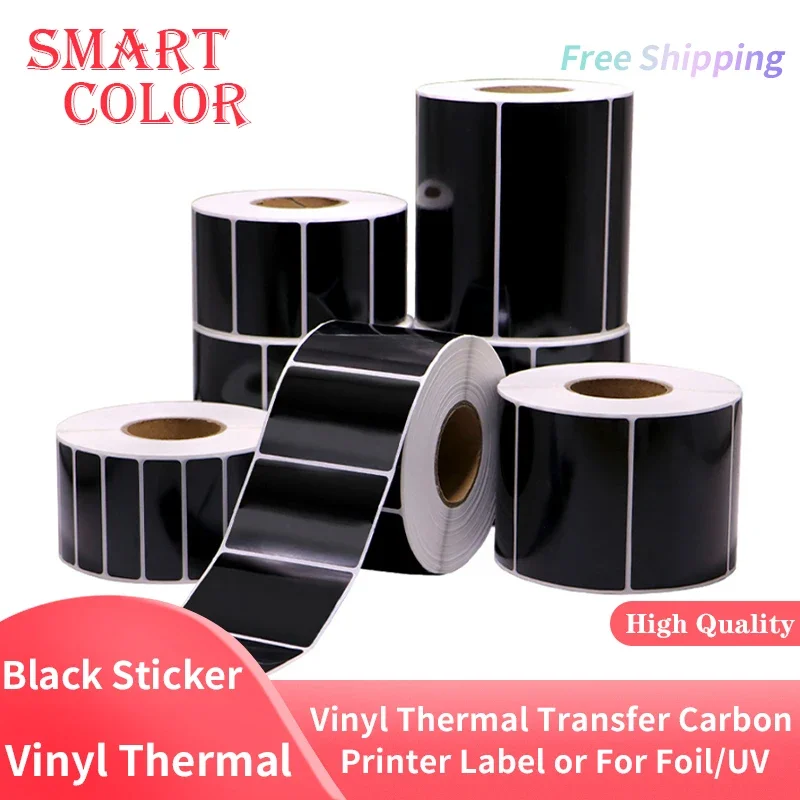 Synthetic Paper Waterproof Black PP Sticker 30 40 50 60 70 80 90 100mm Vinyl Thermal Transfer Carbon Printer Label For Foil/UV