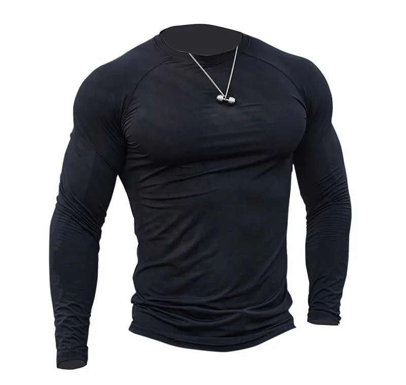 Men Slim Fit Muscle Shirts Long Sleeve T Shirt Men Gym Fitness Casual Autumn O-Neck Quick Dry Solid Top Tees