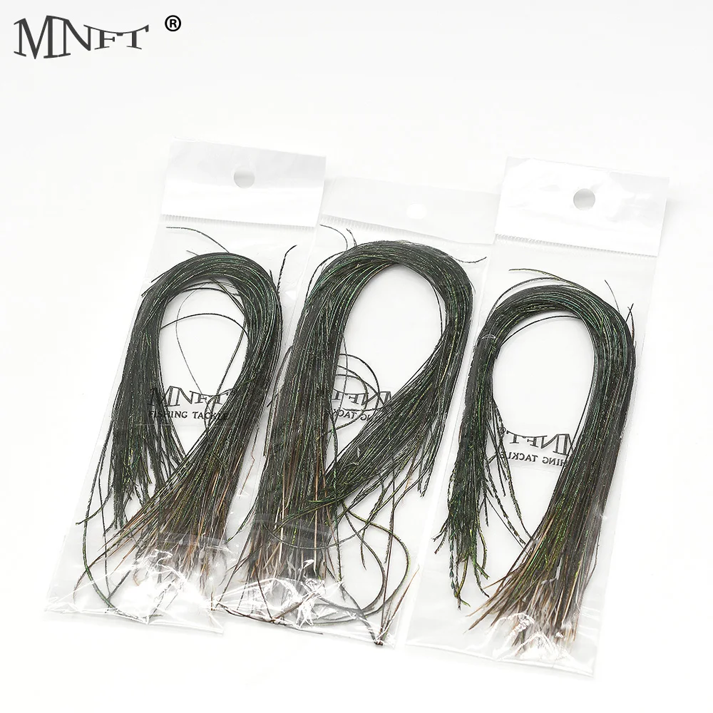 MNFT 4PCS Natural Peacock Herl Feather Wire Fly Tying Material Olive Green Fly Fishing