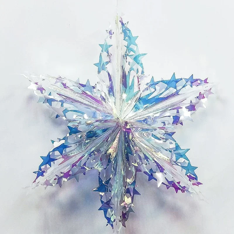 Snowflake Ball Garland Party Supplies Laser Colorful Paper Flower Wall Hanging Decorations for Birthday Wedding Drop Ornament